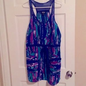 Dress with pockets, sheer details, tie waist